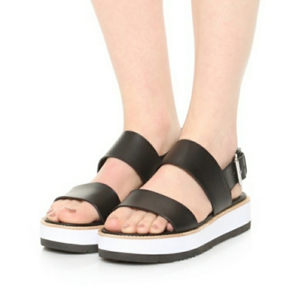 VINCE leather black double strap flatform sandal with ankle strap size 7